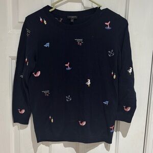 Talbots Dark Blue Sweater with Colorful Embroidery